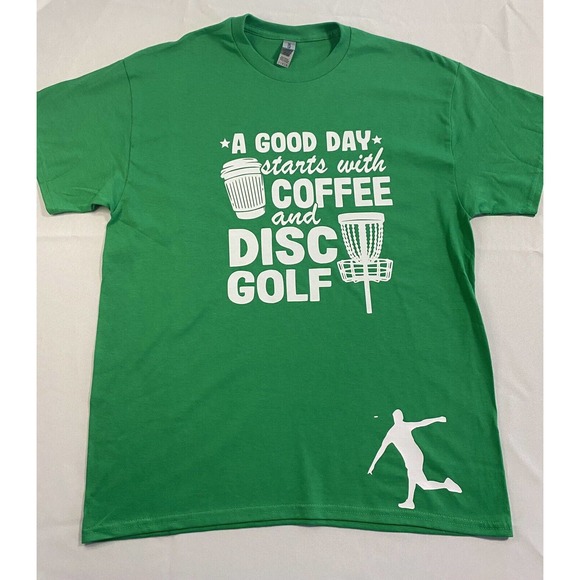 Disc Golf And Coffee DISC GOLFER Good Day L Graphic T-Shirt Gildan GREEN - Picture 5 of 5